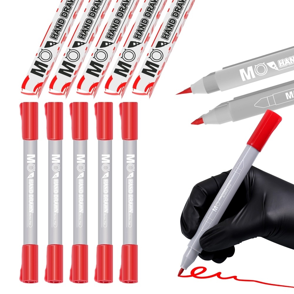 Маркер-ручка MO FJ-160-2 важкостираючий 0.5 мм + 1.0 мм червоний, фото 1