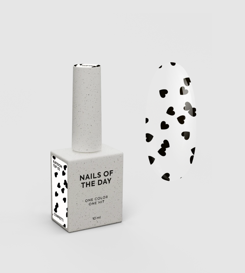 Top Nails Of The Day Kupidon top №03 чорні серця 10 мл, фото 1