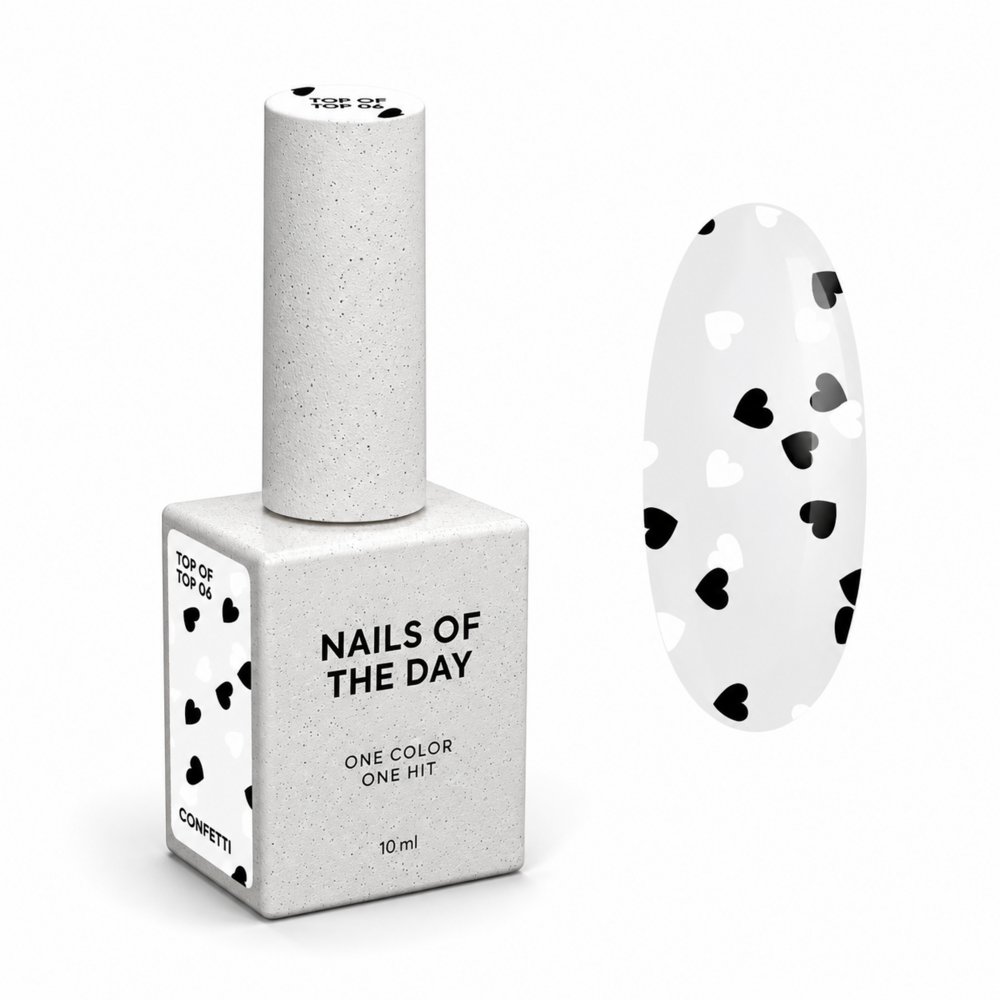 Top Nails Of The Day Kupidon top №06 микс белые и черные сердца 10 мл, фото 1