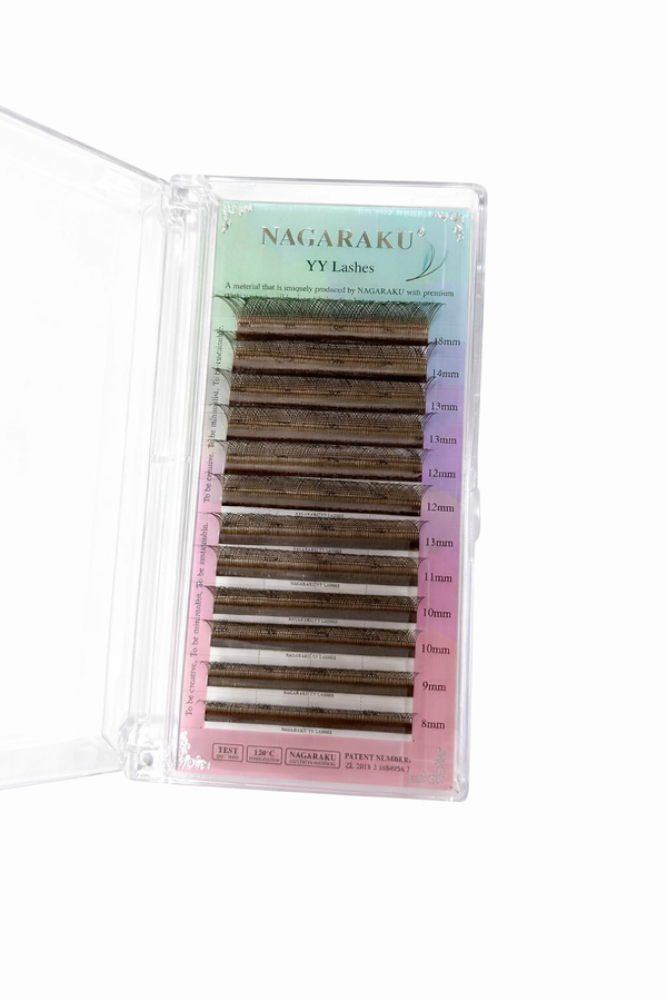 Вії Nagaraku 2D YY-форма темно-коричневі Mix C 0.07 8-15 мм, фото 1
