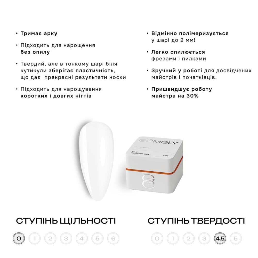 Гель моделюючий Gemely Fast Builder Gel №001 прозорий 30 мл, фото 2