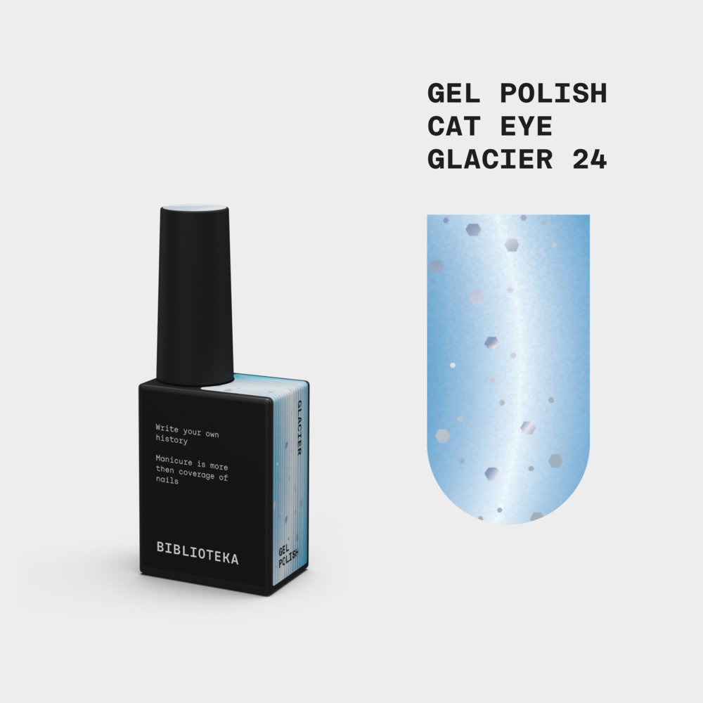  Гель-лак Biblioteka Cat Eye Set Drops №24 Glacier Холодний блакитний 10 мл, фото 1