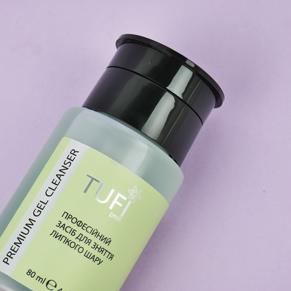 Рідина для видалення липкого шару TUFI profi Gel Cleanser з помпою 80 мл, фото 3