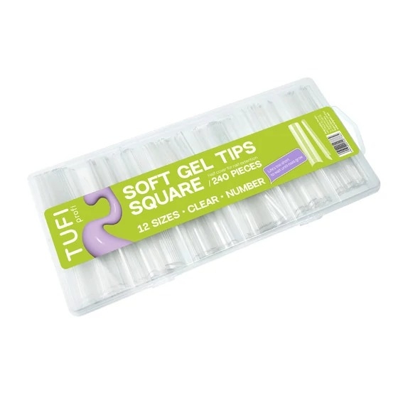 Геловые типсы TUFI profi Half Cover Soft Gel Tips Квадрат прозрачные 240 шт, фото 2