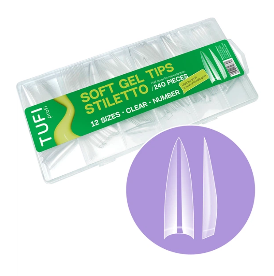 Геловые типсы TUFI profi Half Cover Soft Gel Tips Стилет прозрачные 240 шт, фото 1