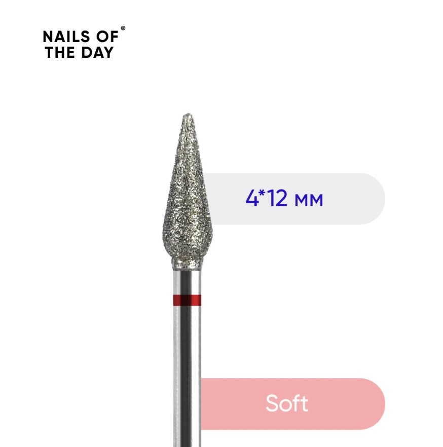 Фреза алмазная Nails Of The Day длинная морква 4*12 мм красная, фото 1