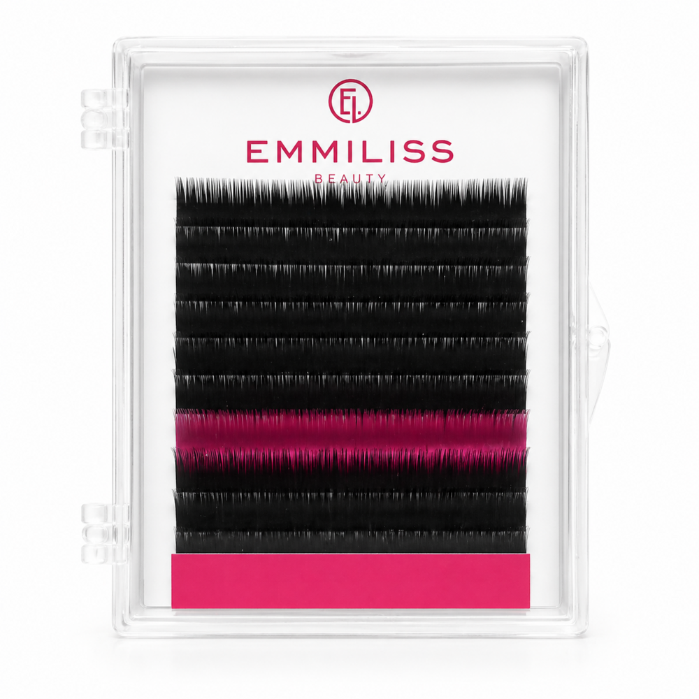 Ресницы Emmiliss  Pink черные 10 линий Mix L 0.07 7-12 мм, фото 1