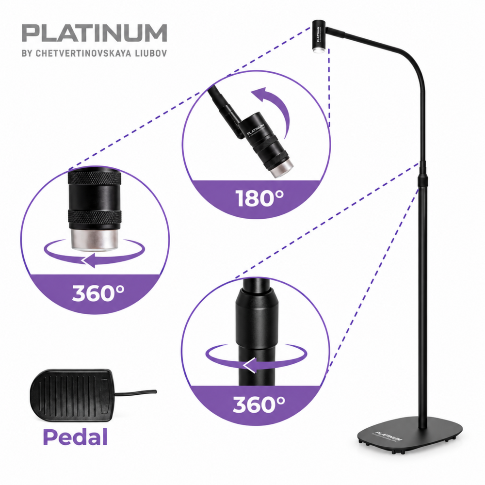Лампа UV підлогова для нарощування вій Platinum Ultra 5 W чорна, фото 7