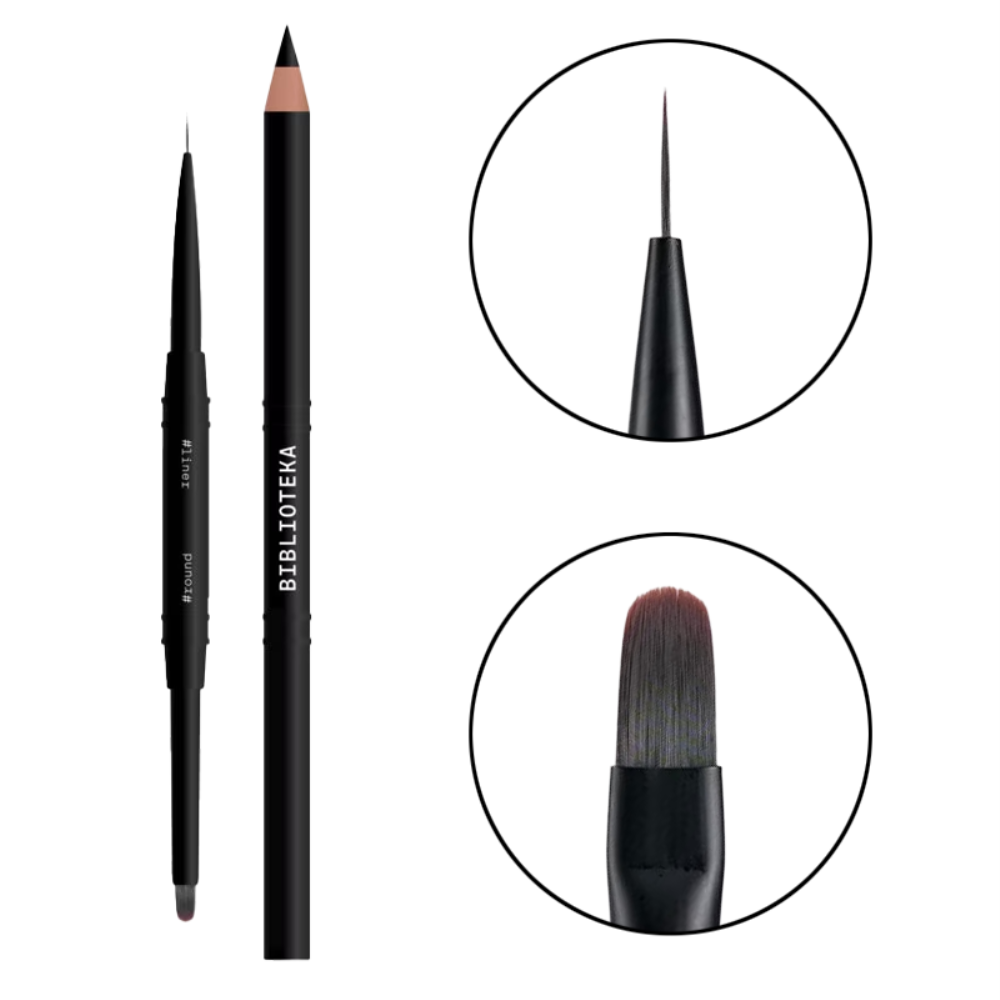 Пензлик для манікюру двосторонній Biblioteka liner 8 мм + round 10 мм, фото 1