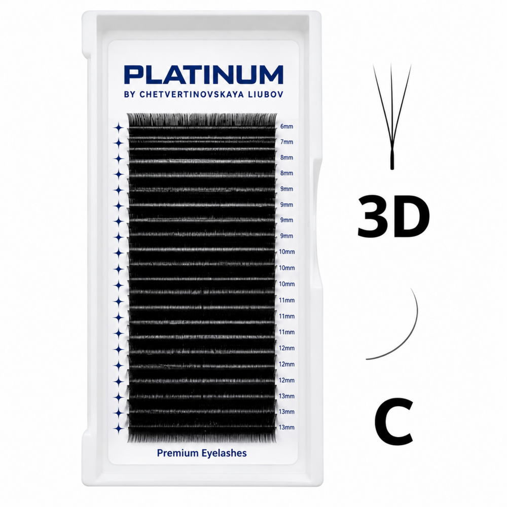 Вії-пучки Platinum U-Shape чорні 20 ліній 3D Mix C 0.07 7-13 мм, фото 1