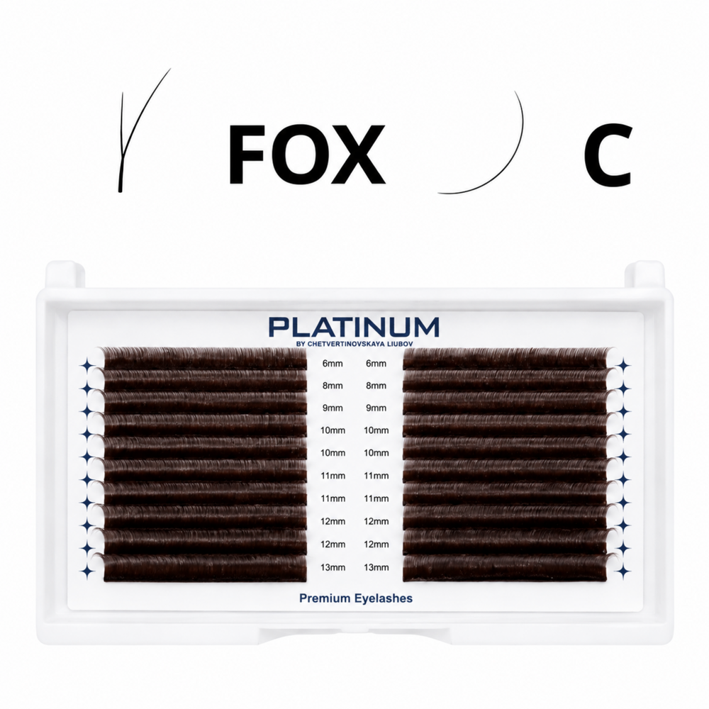 Вії-пучки Platinum Fox темно-коричневі 20 ліній Mix C 0.07 8-13 мм, фото 1