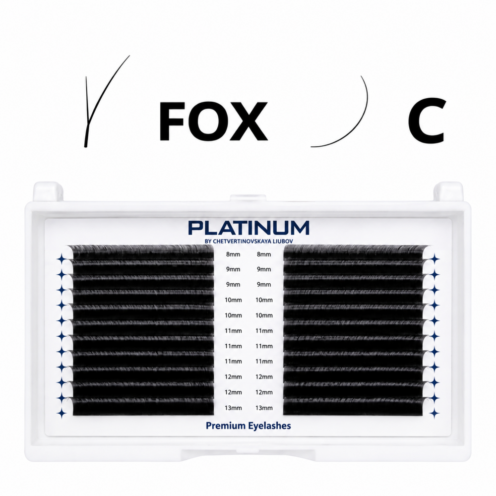 Вії-пучки Platinum Fox чорні 20 ліній Mix C 0.07 8-13 мм, фото 1