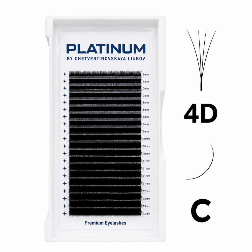 Вії-пучки Platinum W-Shape чорні 20 ліній 4D Mix C 0.07 6-13 мм, фото 1