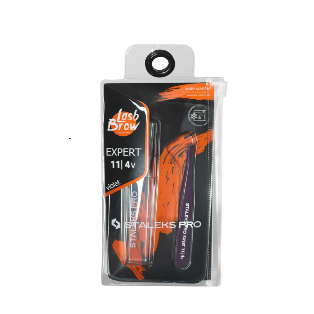 Пинцет для бровей Staleks Expert 11 TYPE 4v широкие скошенные кромки фиолетовый, фото 3