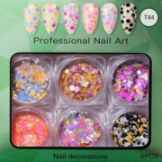 Набір конфеті для дизайну нігтів T44-6872 (6 шт/уп), різнокольорові