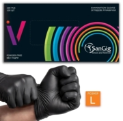 Рукавички нітрилові SanGig L 5г (100 шт/пач), чорні, фото 1