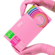 Рукавички нітрилові SanGig S (100 шт/пач), рожеві, фото 1