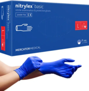 Перчатки нитриловые Mercator Nitrylex Basic неопудренные L (100 шт/пач), голубые
